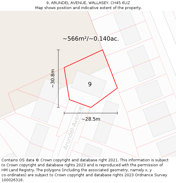 9, ARUNDEL AVENUE, WALLASEY, CH45 6UZ: Plot and title map