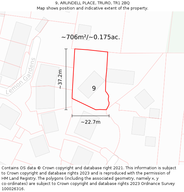 9, ARUNDELL PLACE, TRURO, TR1 2BQ: Plot and title map