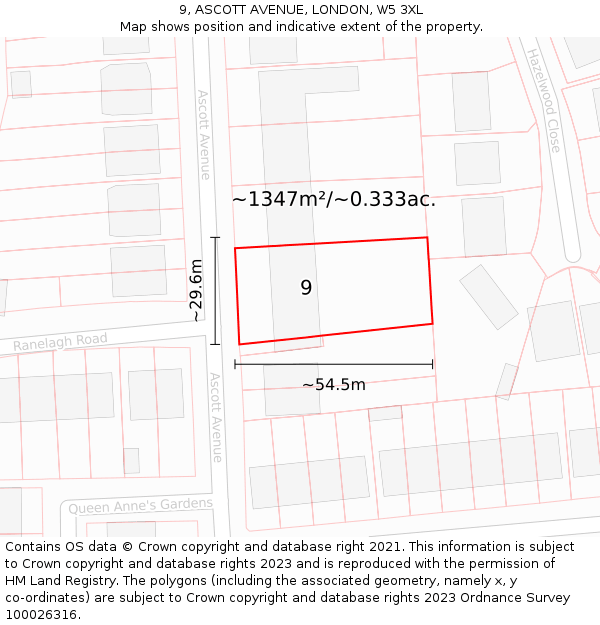 9, ASCOTT AVENUE, LONDON, W5 3XL: Plot and title map