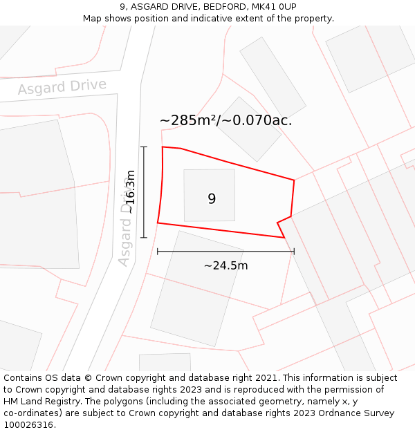 9, ASGARD DRIVE, BEDFORD, MK41 0UP: Plot and title map