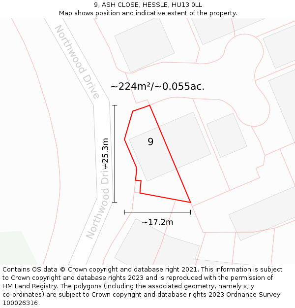 9, ASH CLOSE, HESSLE, HU13 0LL: Plot and title map