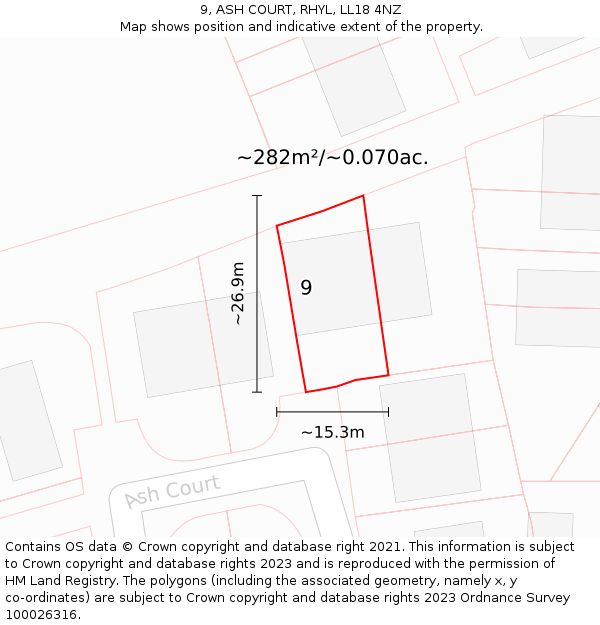 9, ASH COURT, RHYL, LL18 4NZ: Plot and title map
