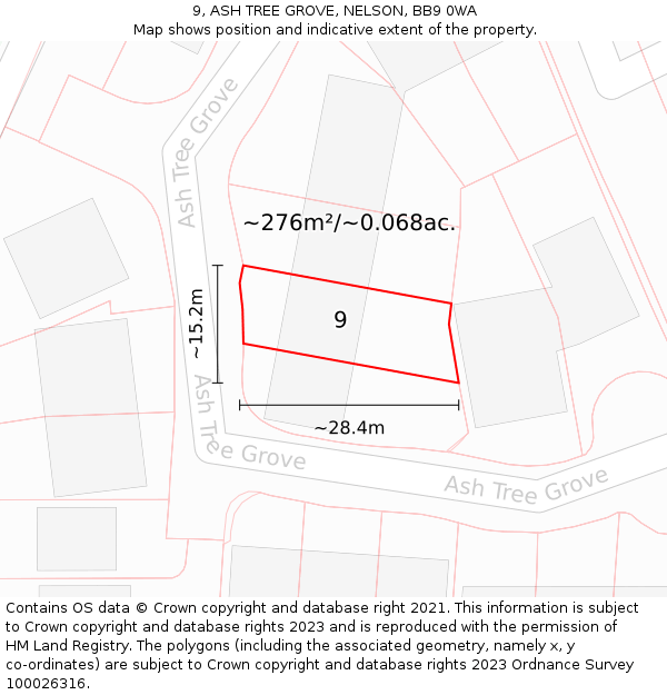 9, ASH TREE GROVE, NELSON, BB9 0WA: Plot and title map