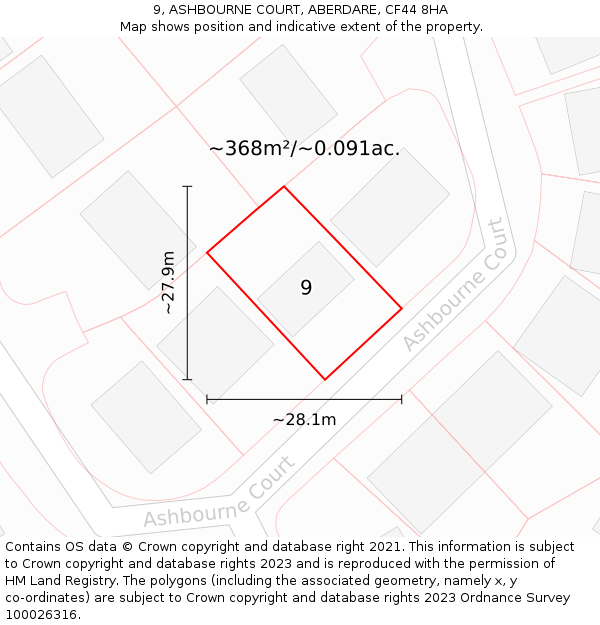 9, ASHBOURNE COURT, ABERDARE, CF44 8HA: Plot and title map