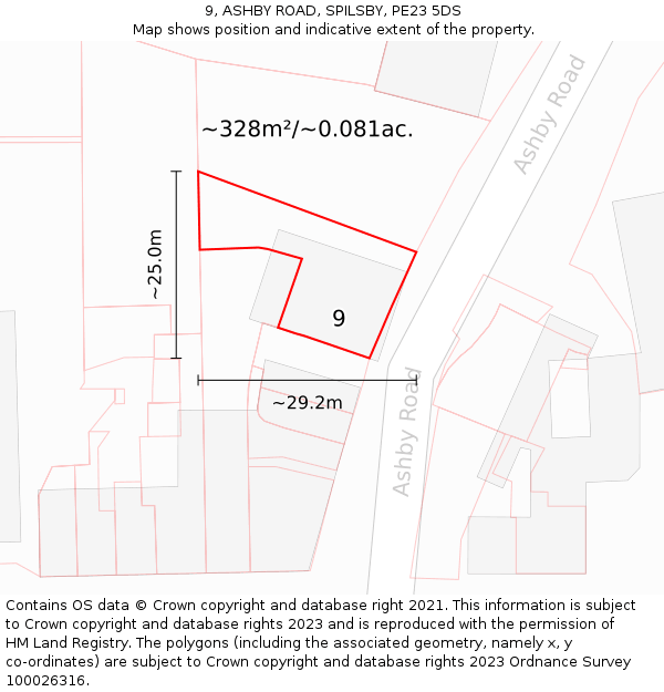 9, ASHBY ROAD, SPILSBY, PE23 5DS: Plot and title map