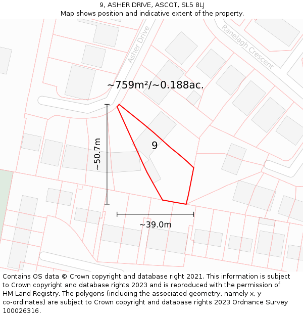 9, ASHER DRIVE, ASCOT, SL5 8LJ: Plot and title map