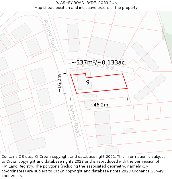 9, ASHEY ROAD, RYDE, PO33 2UN: Plot and title map