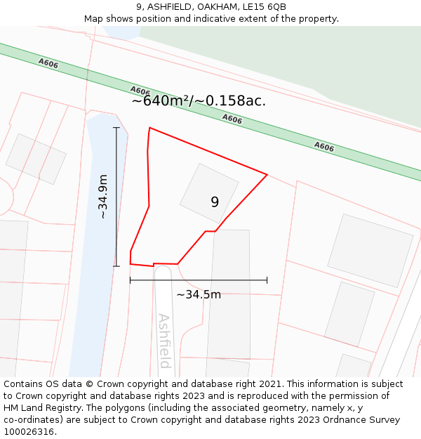 9, ASHFIELD, OAKHAM, LE15 6QB: Plot and title map