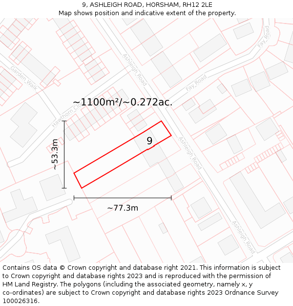 9, ASHLEIGH ROAD, HORSHAM, RH12 2LE: Plot and title map