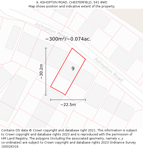 9, ASHOPTON ROAD, CHESTERFIELD, S41 8WD: Plot and title map