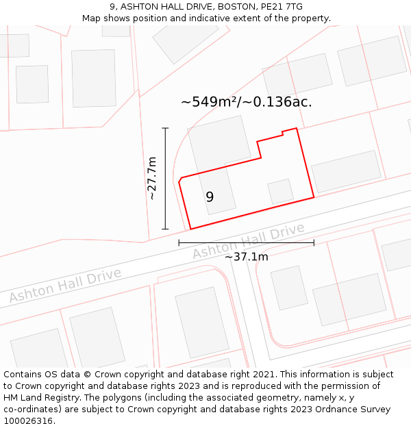 9, ASHTON HALL DRIVE, BOSTON, PE21 7TG: Plot and title map