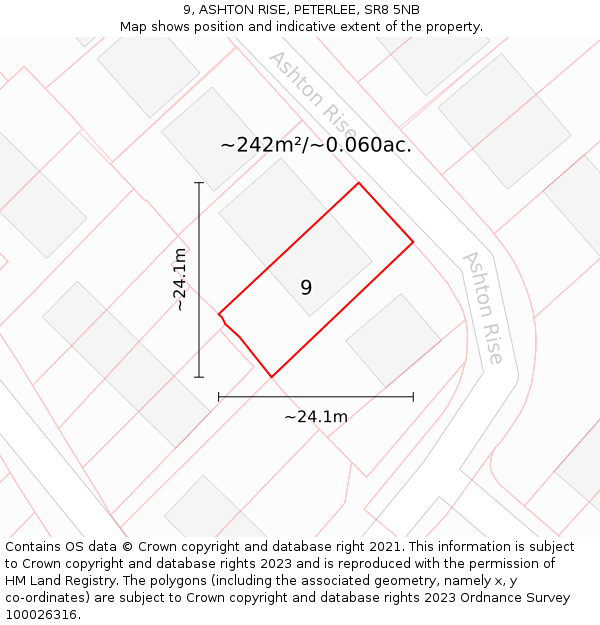 9, ASHTON RISE, PETERLEE, SR8 5NB: Plot and title map