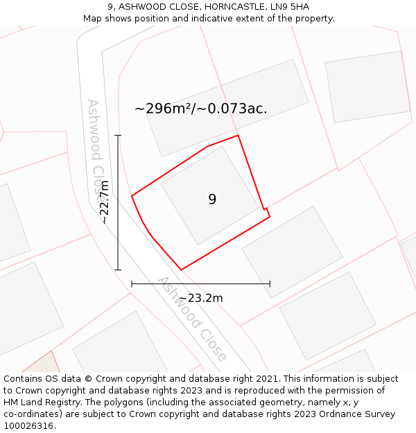 9, ASHWOOD CLOSE, HORNCASTLE, LN9 5HA: Plot and title map