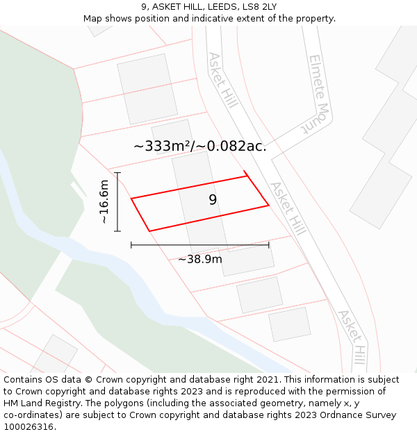 9, ASKET HILL, LEEDS, LS8 2LY: Plot and title map