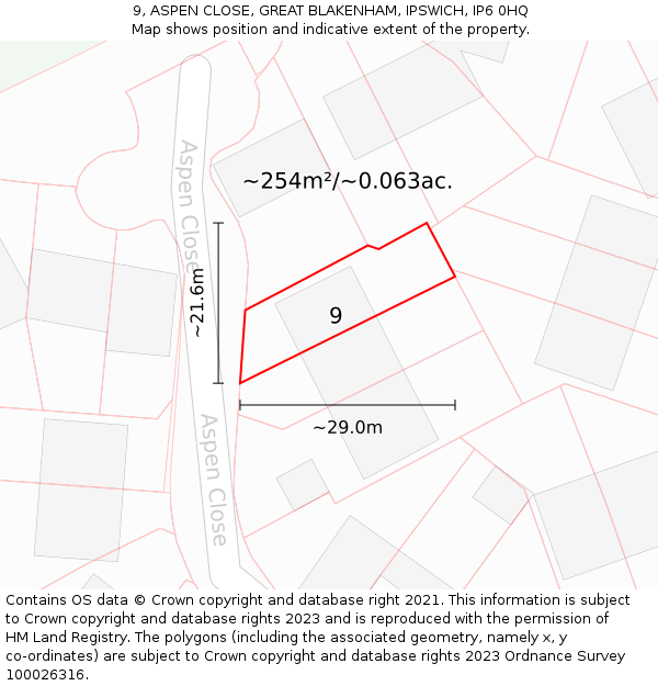 9, ASPEN CLOSE, GREAT BLAKENHAM, IPSWICH, IP6 0HQ: Plot and title map