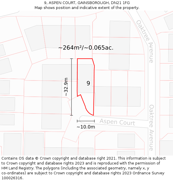 9, ASPEN COURT, GAINSBOROUGH, DN21 1FG: Plot and title map