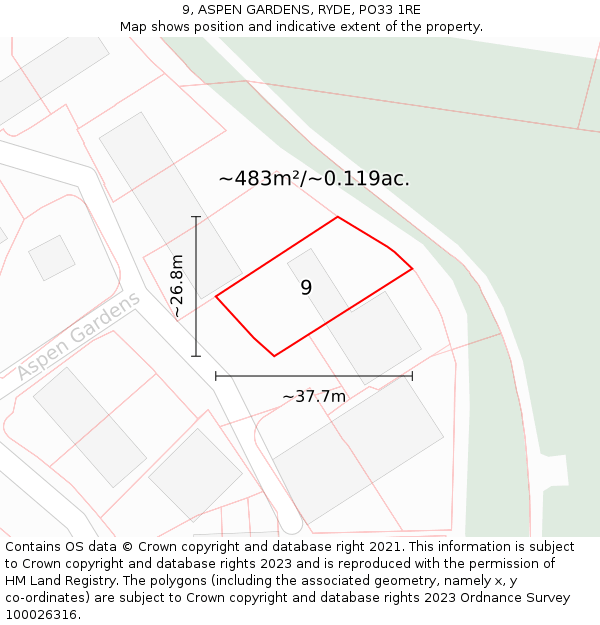 9, ASPEN GARDENS, RYDE, PO33 1RE: Plot and title map