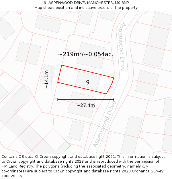 9, ASPENWOOD DRIVE, MANCHESTER, M9 8NP: Plot and title map