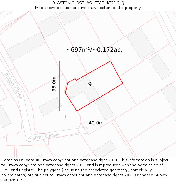 9, ASTON CLOSE, ASHTEAD, KT21 2LQ: Plot and title map