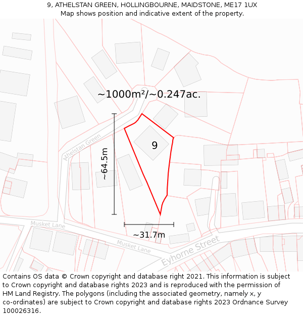 9, ATHELSTAN GREEN, HOLLINGBOURNE, MAIDSTONE, ME17 1UX: Plot and title map