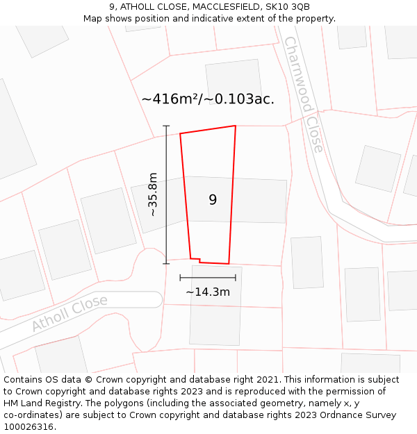 9, ATHOLL CLOSE, MACCLESFIELD, SK10 3QB: Plot and title map