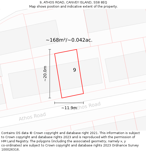 9, ATHOS ROAD, CANVEY ISLAND, SS8 8EQ: Plot and title map