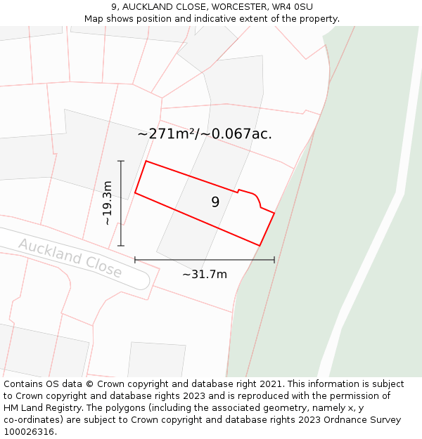 9, AUCKLAND CLOSE, WORCESTER, WR4 0SU: Plot and title map