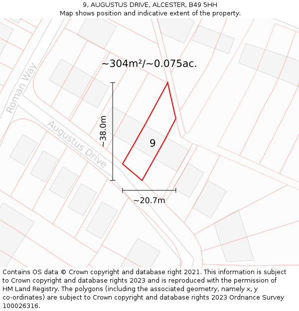 9, AUGUSTUS DRIVE, ALCESTER, B49 5HH: Plot and title map