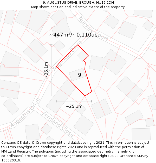 9, AUGUSTUS DRIVE, BROUGH, HU15 1DH: Plot and title map