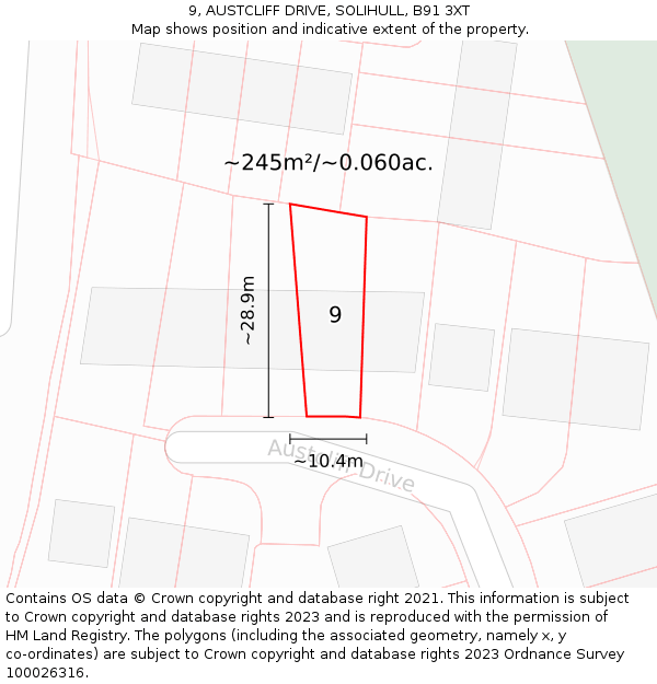 9, AUSTCLIFF DRIVE, SOLIHULL, B91 3XT: Plot and title map