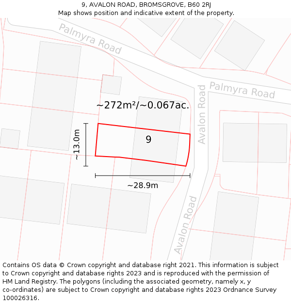 9, AVALON ROAD, BROMSGROVE, B60 2RJ: Plot and title map