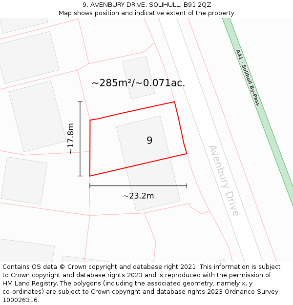 9, AVENBURY DRIVE, SOLIHULL, B91 2QZ: Plot and title map