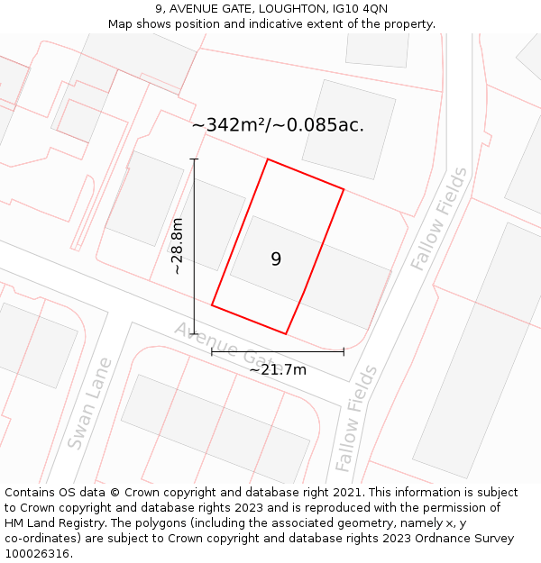 9, AVENUE GATE, LOUGHTON, IG10 4QN: Plot and title map