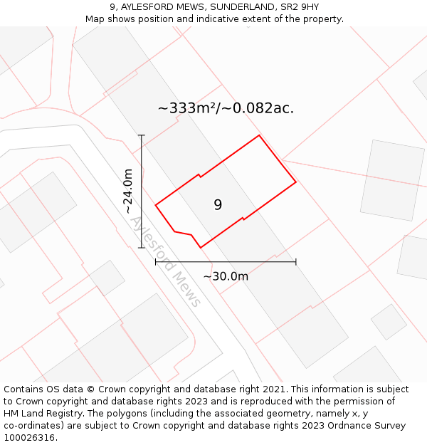 9, AYLESFORD MEWS, SUNDERLAND, SR2 9HY: Plot and title map