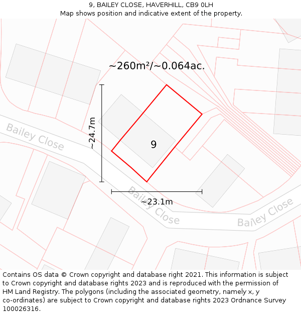 9, BAILEY CLOSE, HAVERHILL, CB9 0LH: Plot and title map