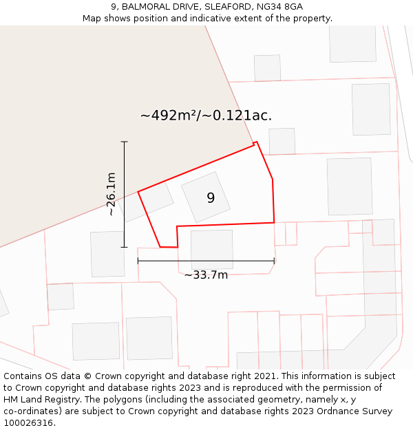 9, BALMORAL DRIVE, SLEAFORD, NG34 8GA: Plot and title map