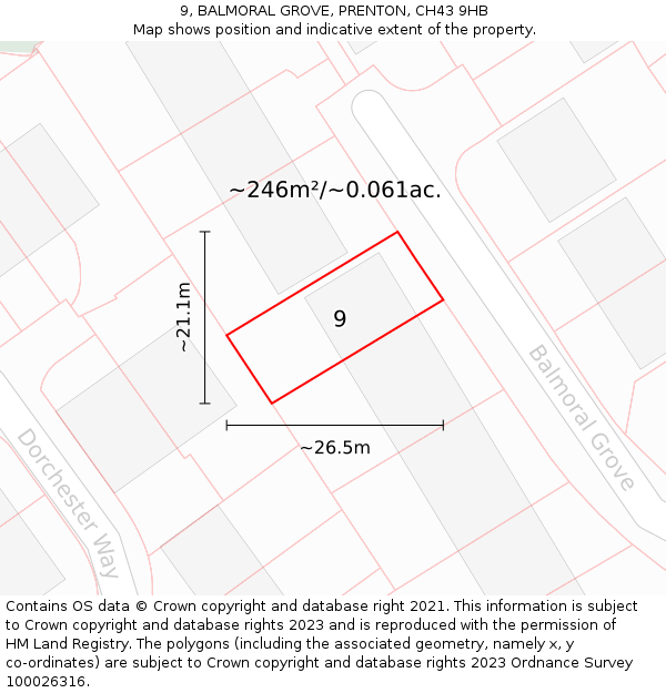 9, BALMORAL GROVE, PRENTON, CH43 9HB: Plot and title map