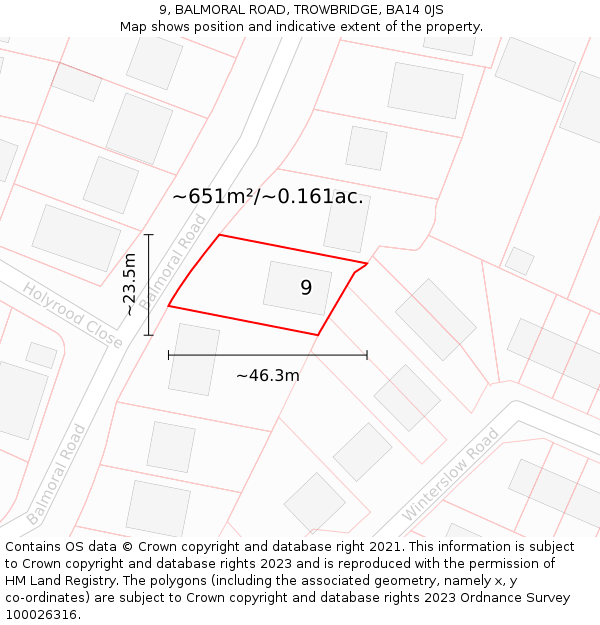 9, BALMORAL ROAD, TROWBRIDGE, BA14 0JS: Plot and title map