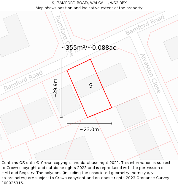 9, BAMFORD ROAD, WALSALL, WS3 3RX: Plot and title map