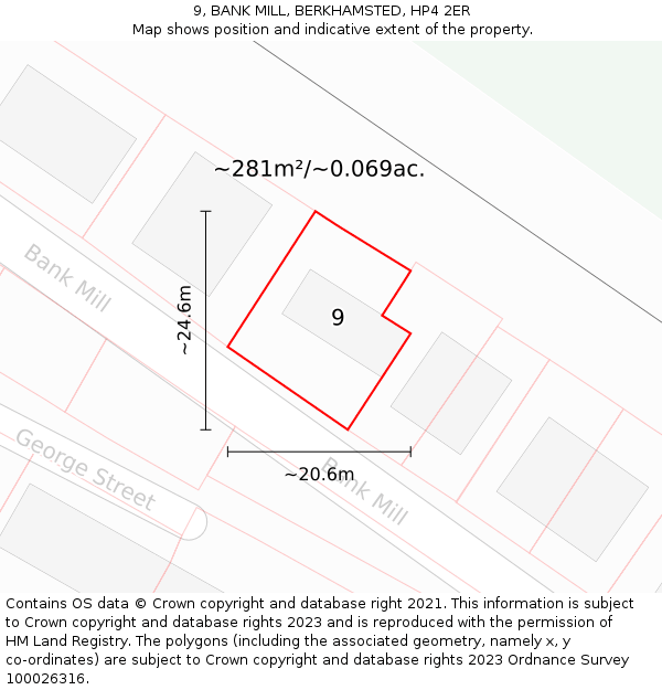 9, BANK MILL, BERKHAMSTED, HP4 2ER: Plot and title map