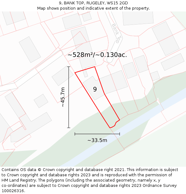 9, BANK TOP, RUGELEY, WS15 2GD: Plot and title map