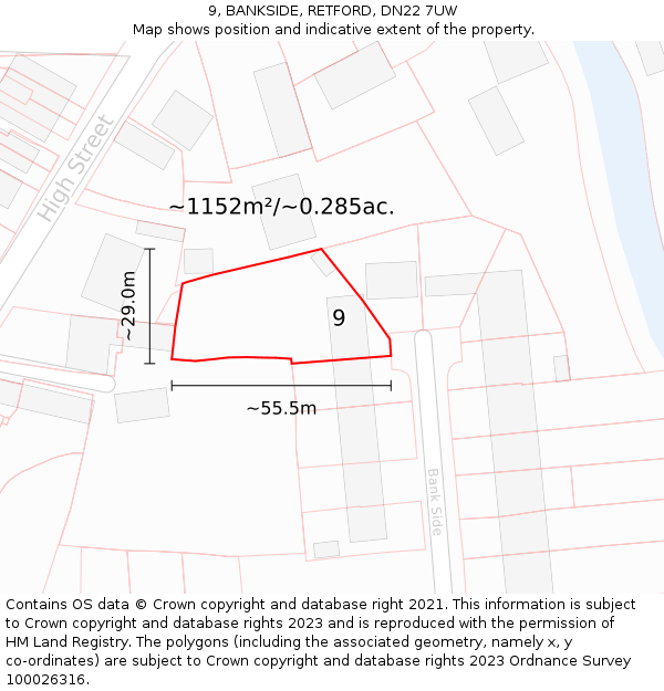 9, BANKSIDE, RETFORD, DN22 7UW: Plot and title map