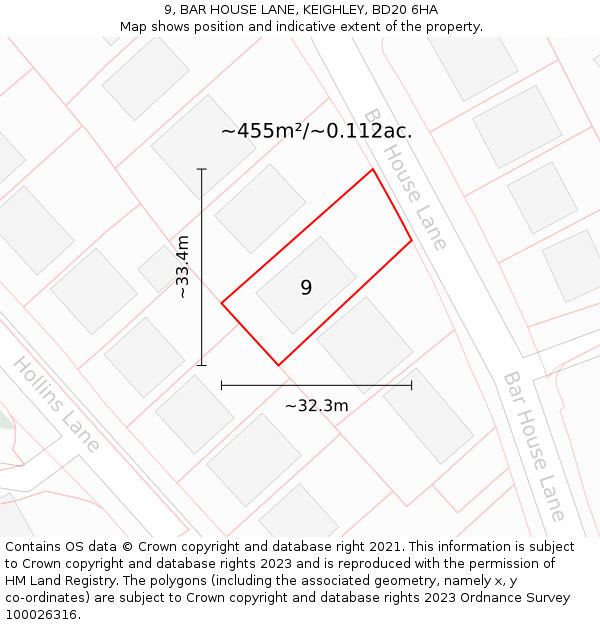 9, BAR HOUSE LANE, KEIGHLEY, BD20 6HA: Plot and title map