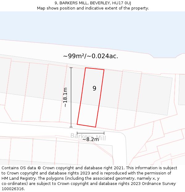 9, BARKERS MILL, BEVERLEY, HU17 0UJ: Plot and title map