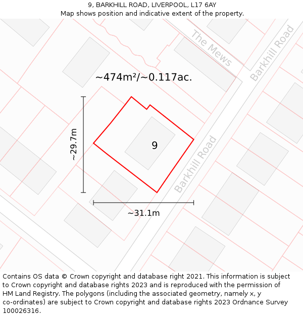 9, BARKHILL ROAD, LIVERPOOL, L17 6AY: Plot and title map