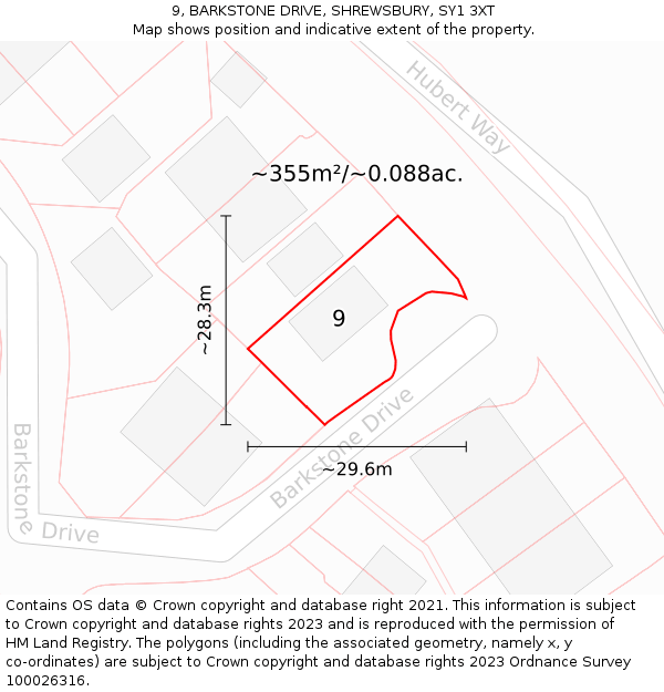 9, BARKSTONE DRIVE, SHREWSBURY, SY1 3XT: Plot and title map