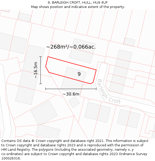 9, BARLEIGH CROFT, HULL, HU9 4UF: Plot and title map