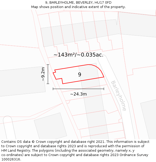 9, BARLEYHOLME, BEVERLEY, HU17 0FD: Plot and title map