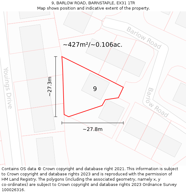 9, BARLOW ROAD, BARNSTAPLE, EX31 1TR: Plot and title map