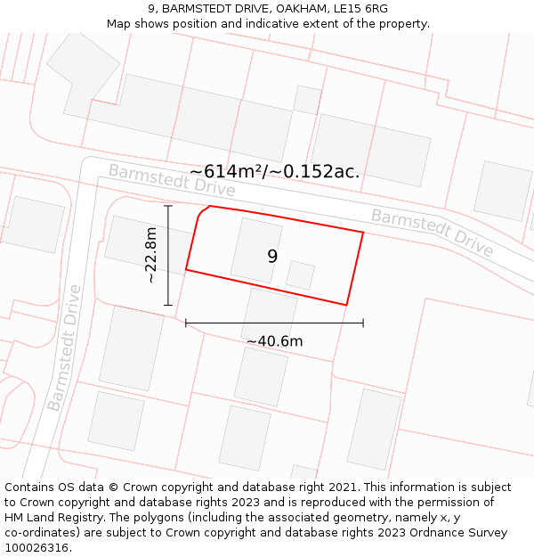 9, BARMSTEDT DRIVE, OAKHAM, LE15 6RG: Plot and title map